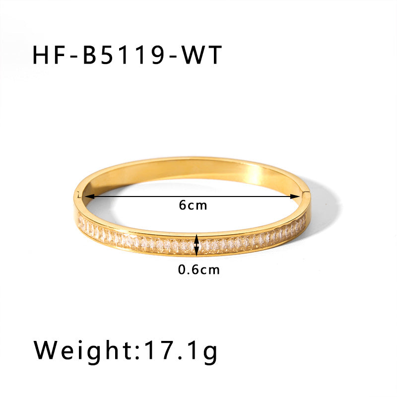 1202# Stainless steel zircon bracelet retro wide edge full diamond plated 18K real gold irregular bracelet for women