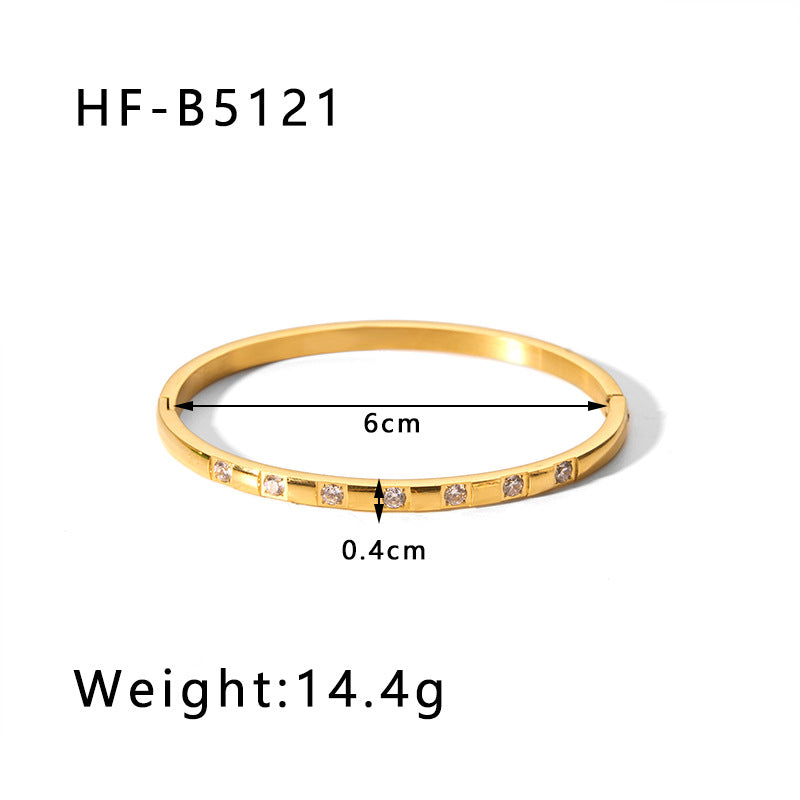 1202# Stainless steel zircon bracelet retro wide edge full diamond plated 18K real gold irregular bracelet for women