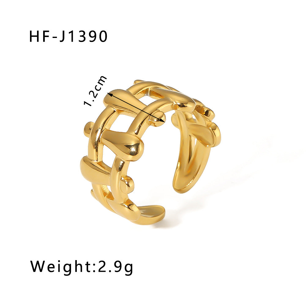 1001# Leaf geometric hollow flower 18k gold-plated snake-shaped high-end multi-layered titanium steel ring for women
