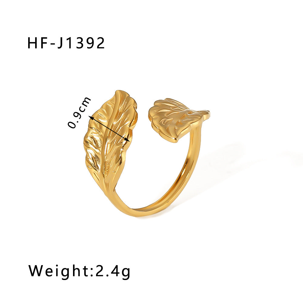 1001# Leaf geometric hollow flower 18k gold-plated snake-shaped high-end multi-layered titanium steel ring for women