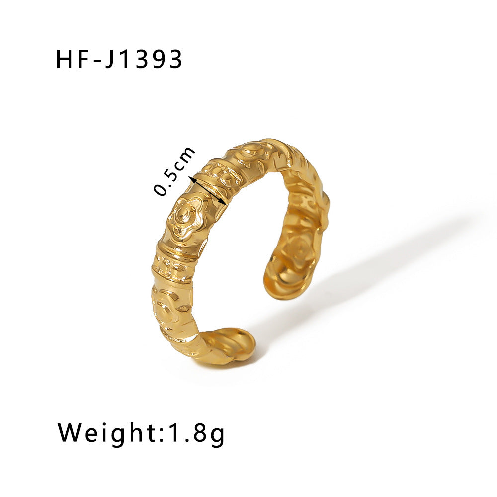 1001# Leaf geometric hollow flower 18k gold-plated snake-shaped high-end multi-layered titanium steel ring for women