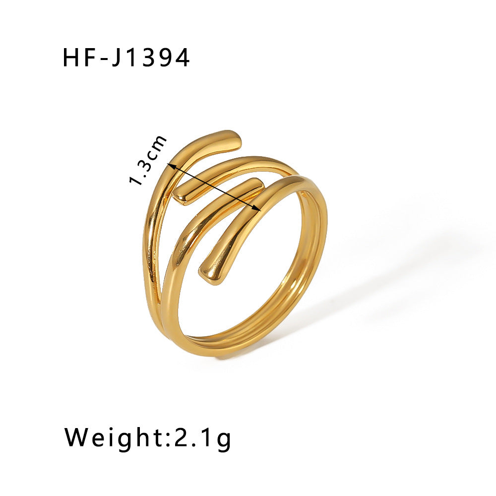 1001# Leaf geometric hollow flower 18k gold-plated snake-shaped high-end multi-layered titanium steel ring for women