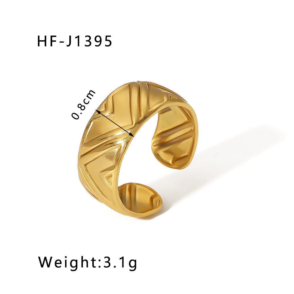 1001# Leaf geometric hollow flower 18k gold-plated snake-shaped high-end multi-layered titanium steel ring for women