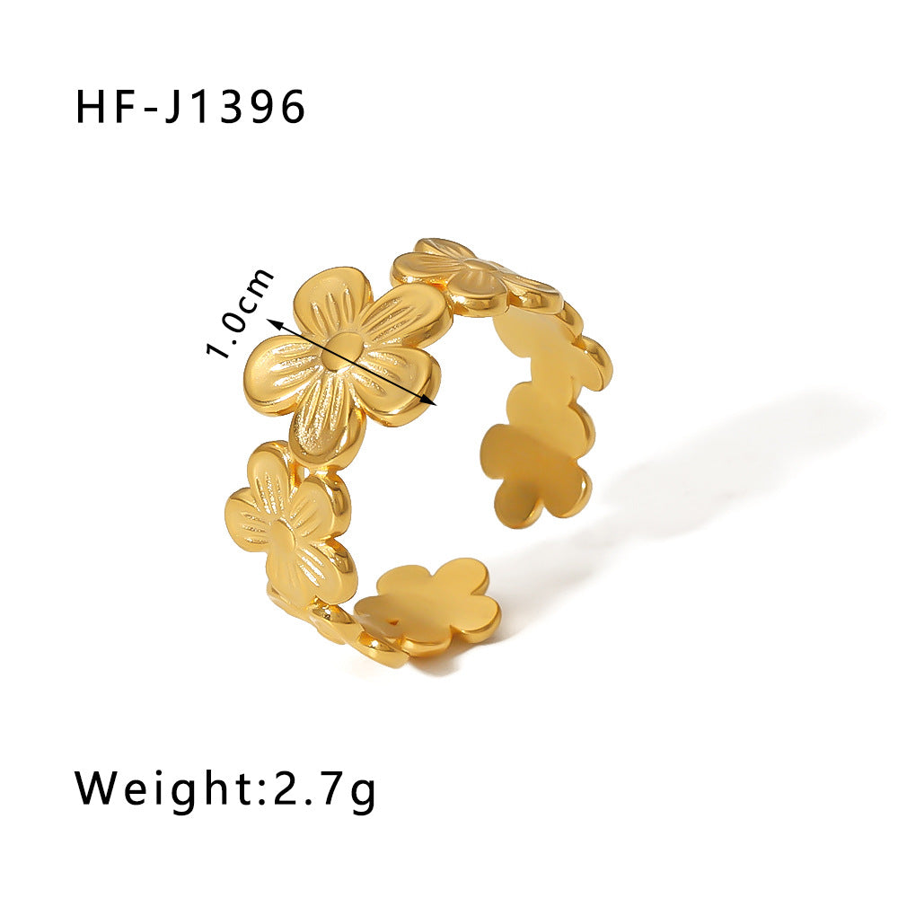 1001# Leaf geometric hollow flower 18k gold-plated snake-shaped high-end multi-layered titanium steel ring for women
