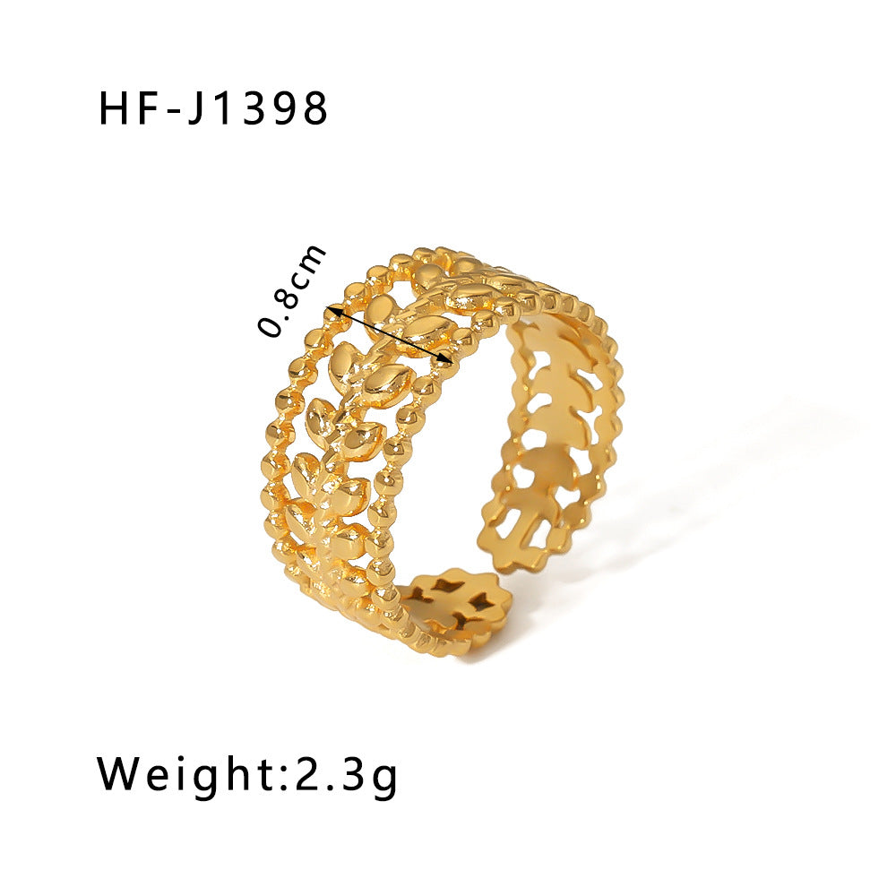 1001# Leaf geometric hollow flower 18k gold-plated snake-shaped high-end multi-layered titanium steel ring for women