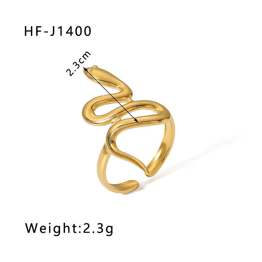 1001# Leaf geometric hollow flower 18k gold-plated snake-shaped high-end multi-layered titanium steel ring for women