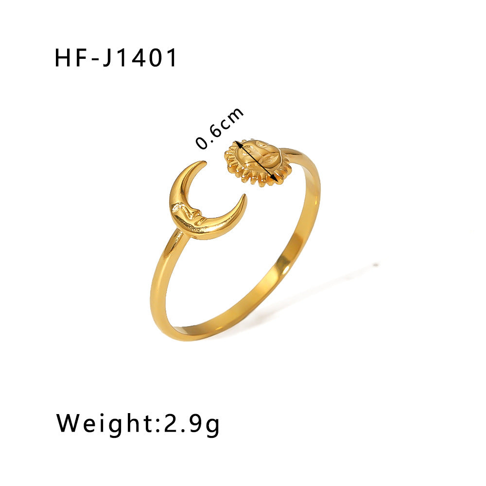 1001# Leaf geometric hollow flower 18k gold-plated snake-shaped high-end multi-layered titanium steel ring for women