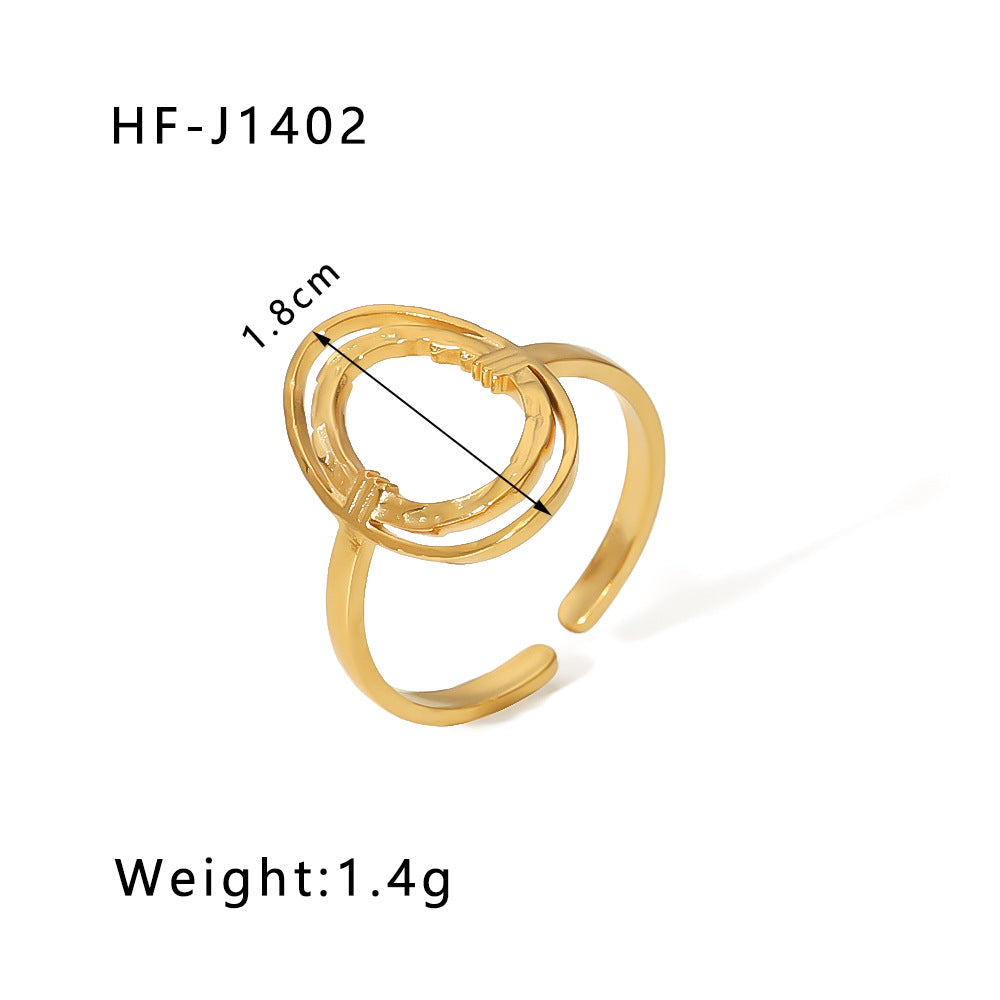1001# Leaf geometric hollow flower 18k gold-plated snake-shaped high-end multi-layered titanium steel ring for women