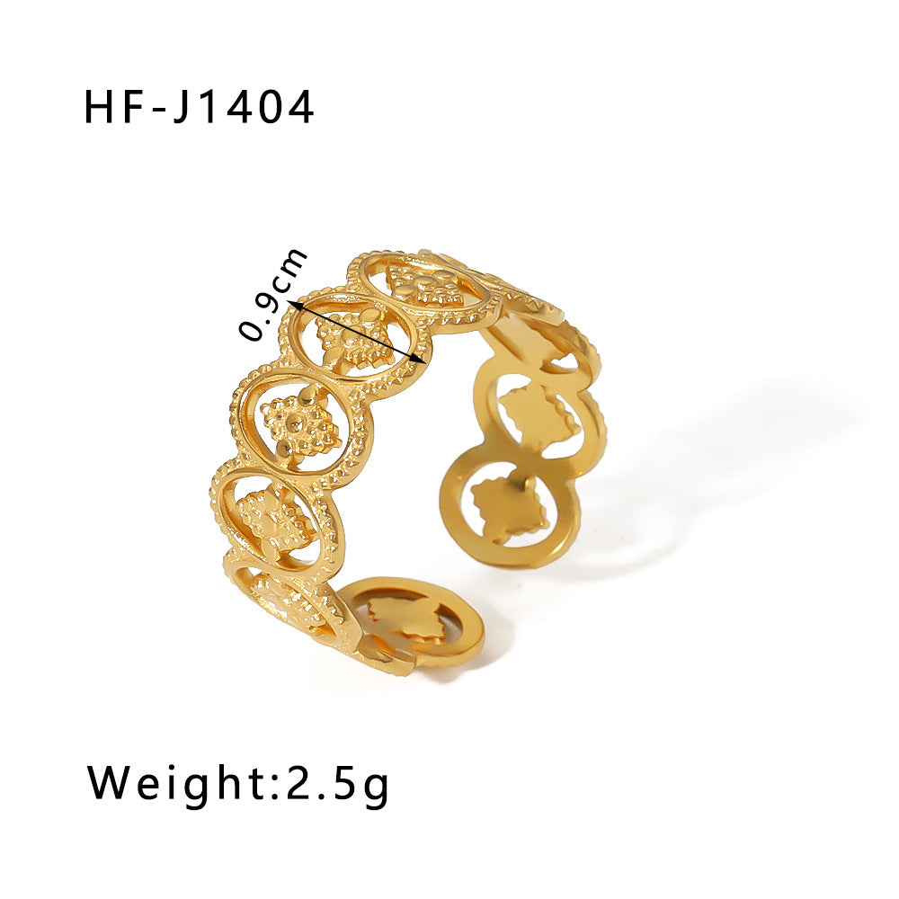 1001# Leaf geometric hollow flower 18k gold-plated snake-shaped high-end multi-layered titanium steel ring for women