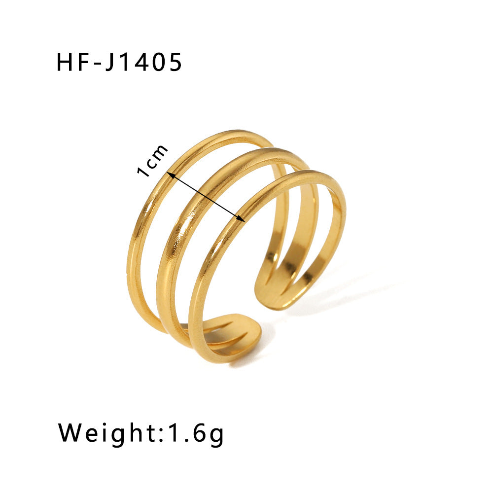 1001# Leaf geometric hollow flower 18k gold-plated snake-shaped high-end multi-layered titanium steel ring for women