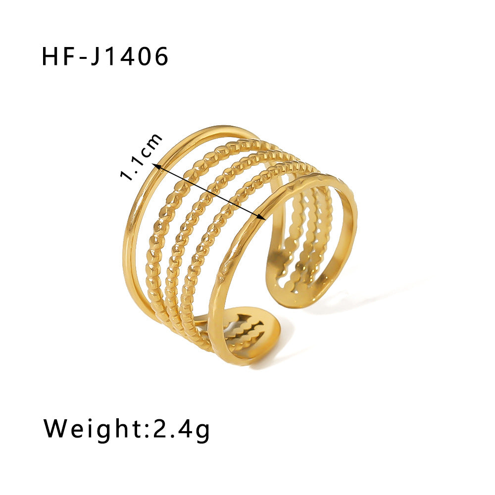 1001# Leaf geometric hollow flower 18k gold-plated snake-shaped high-end multi-layered titanium steel ring for women