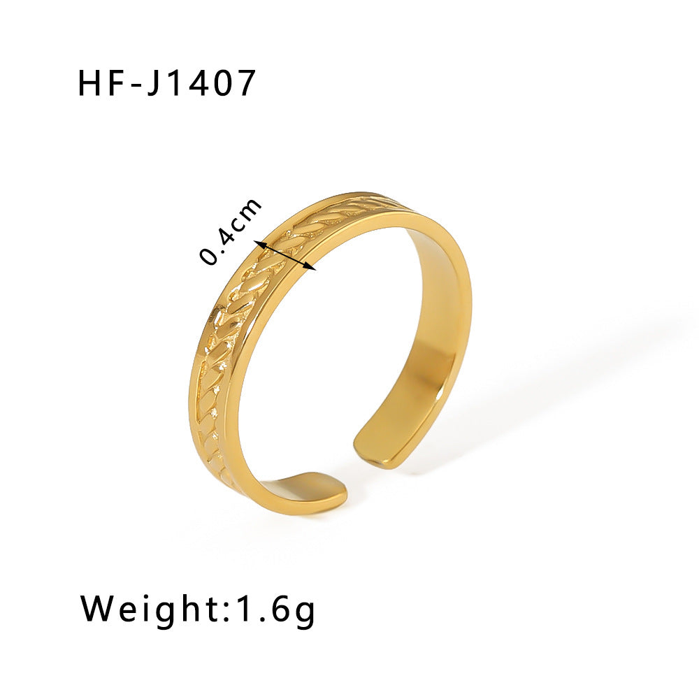 1001# Leaf geometric hollow flower 18k gold-plated snake-shaped high-end multi-layered titanium steel ring for women