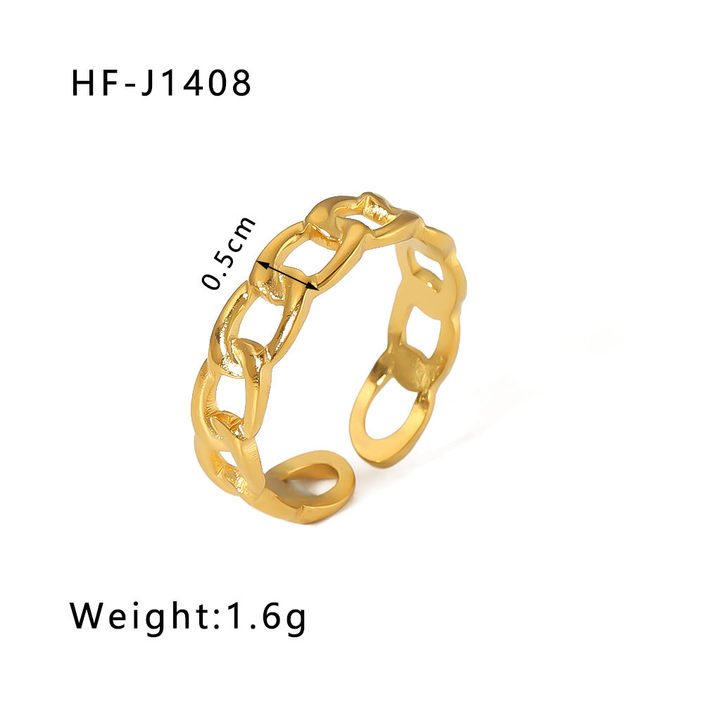 1001# Leaf geometric hollow flower 18k gold-plated snake-shaped high-end multi-layered titanium steel ring for women