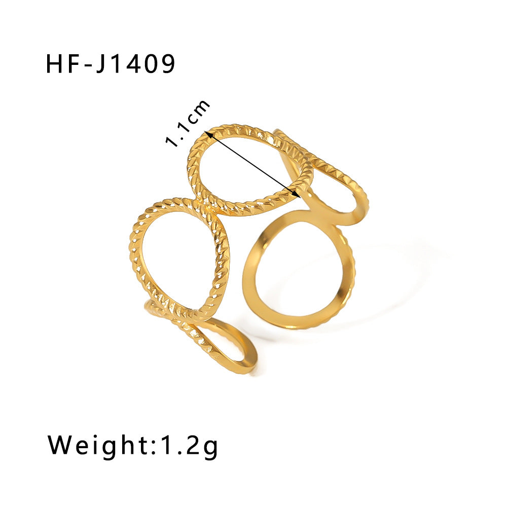 1001# Leaf geometric hollow flower 18k gold-plated snake-shaped high-end multi-layered titanium steel ring for women