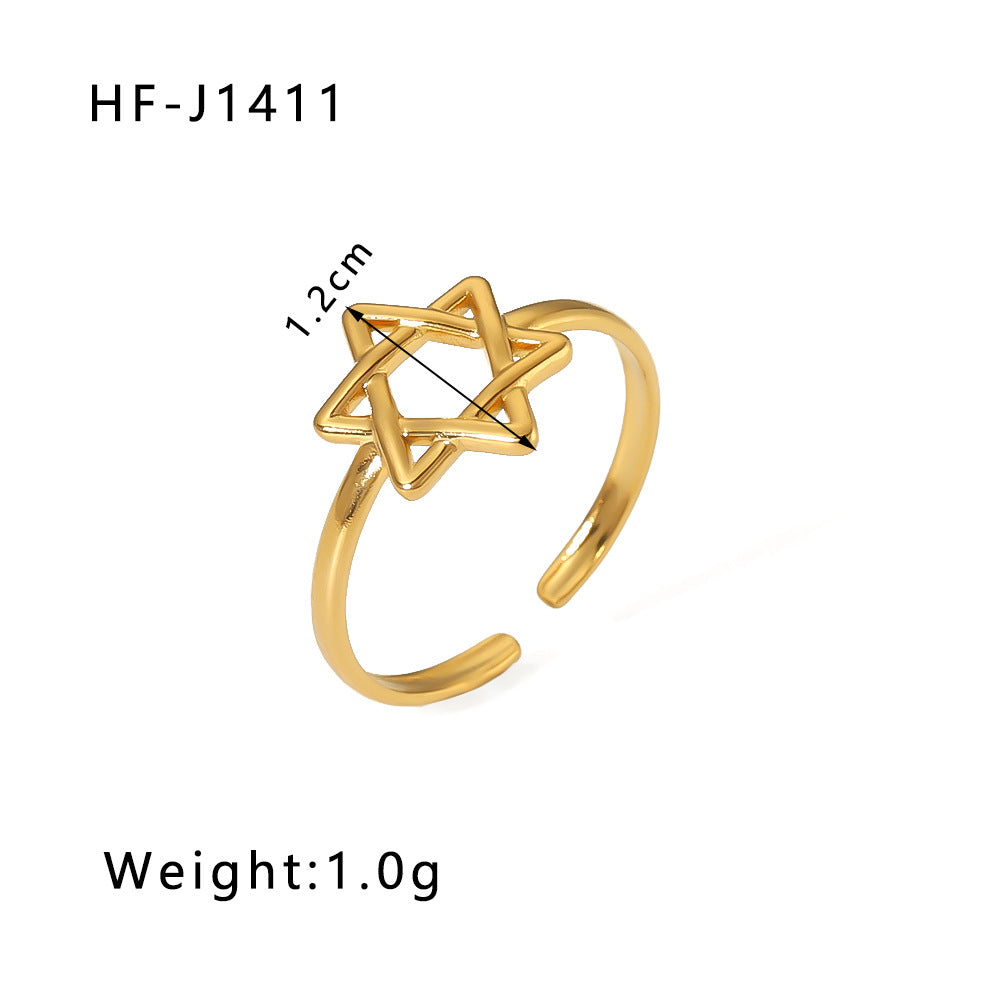 1001# Leaf geometric hollow flower 18k gold-plated snake-shaped high-end multi-layered titanium steel ring for women