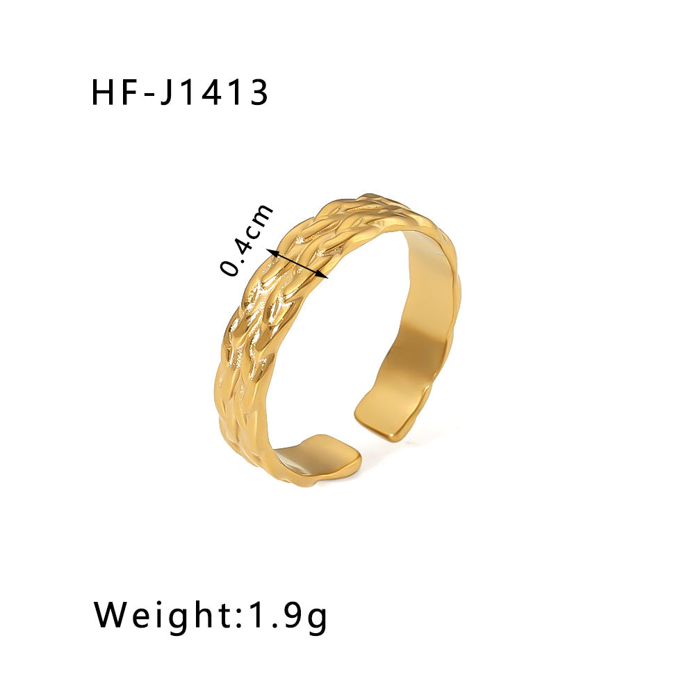 1001# Leaf geometric hollow flower 18k gold-plated snake-shaped high-end multi-layered titanium steel ring for women