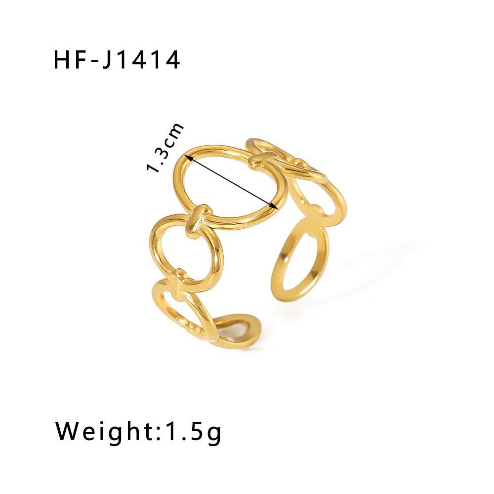 1001# Leaf geometric hollow flower 18k gold-plated snake-shaped high-end multi-layered titanium steel ring for women