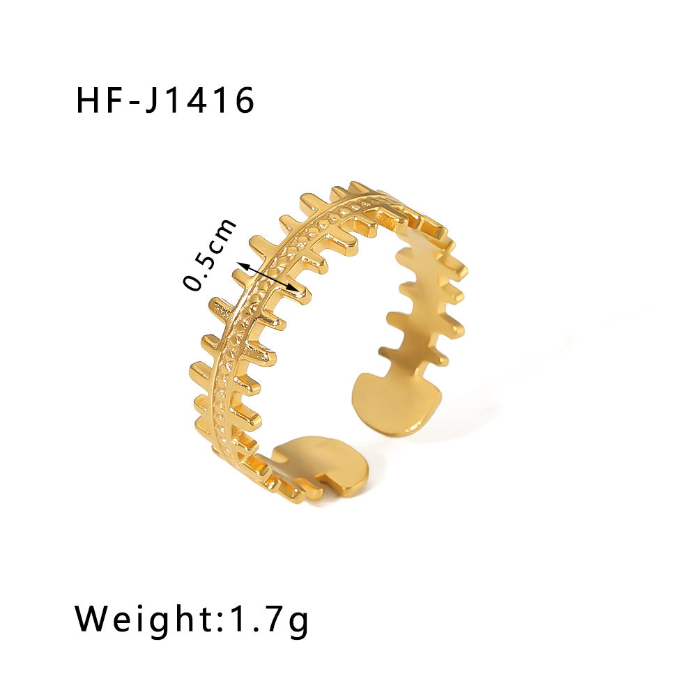1001# Leaf geometric hollow flower 18k gold-plated snake-shaped high-end multi-layered titanium steel ring for women