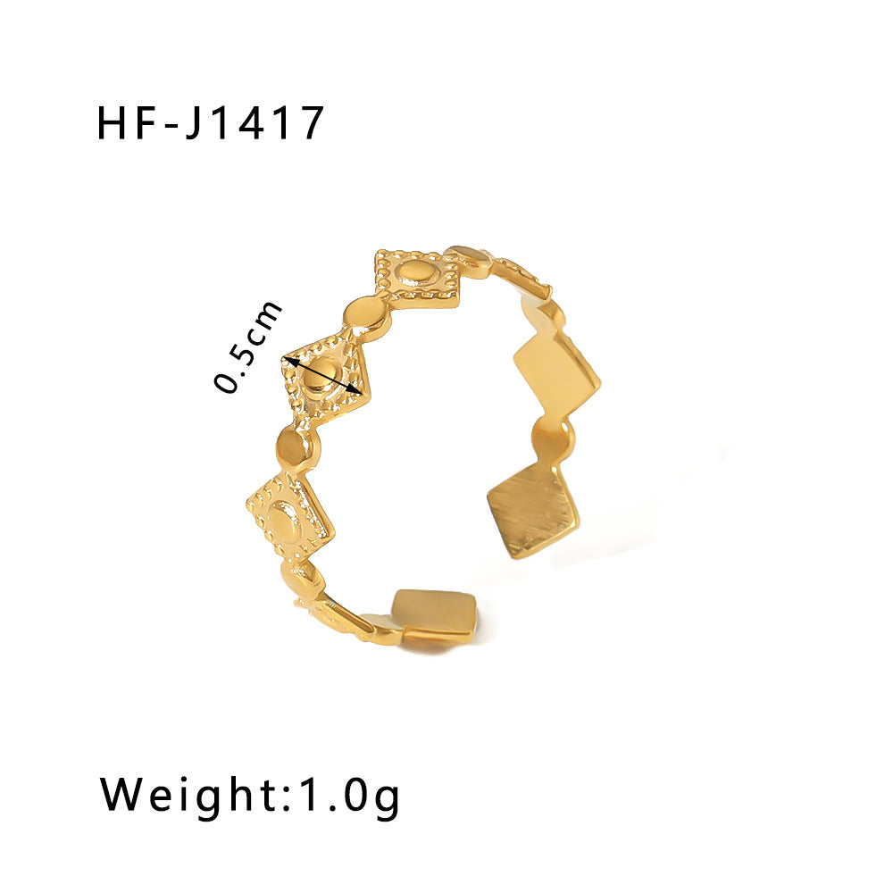 1001# Leaf geometric hollow flower 18k gold-plated snake-shaped high-end multi-layered titanium steel ring for women