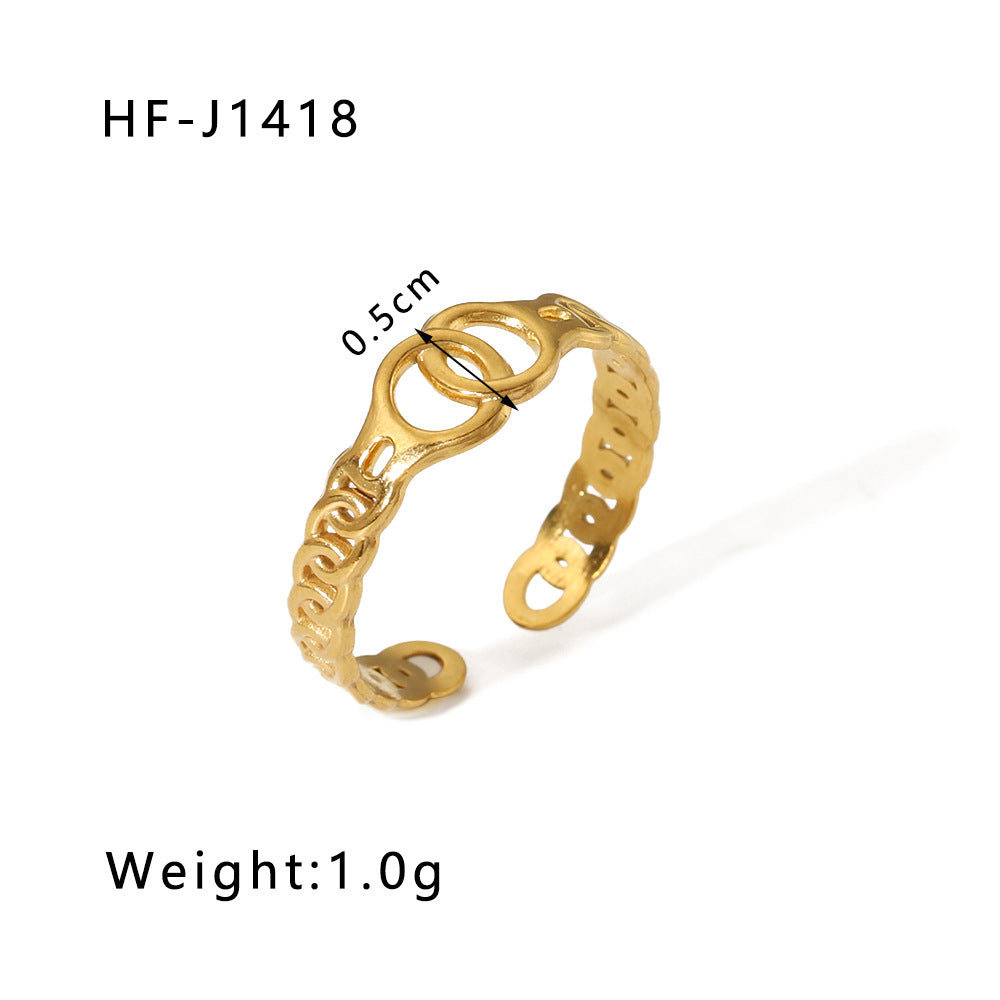 1001# Leaf geometric hollow flower 18k gold-plated snake-shaped high-end multi-layered titanium steel ring for women