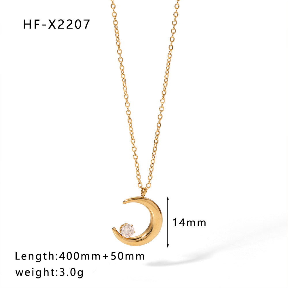1108# Stainless steel high-grade cat's eye stone zircon pearl smiley face necklace women's light luxury necklace jewelry