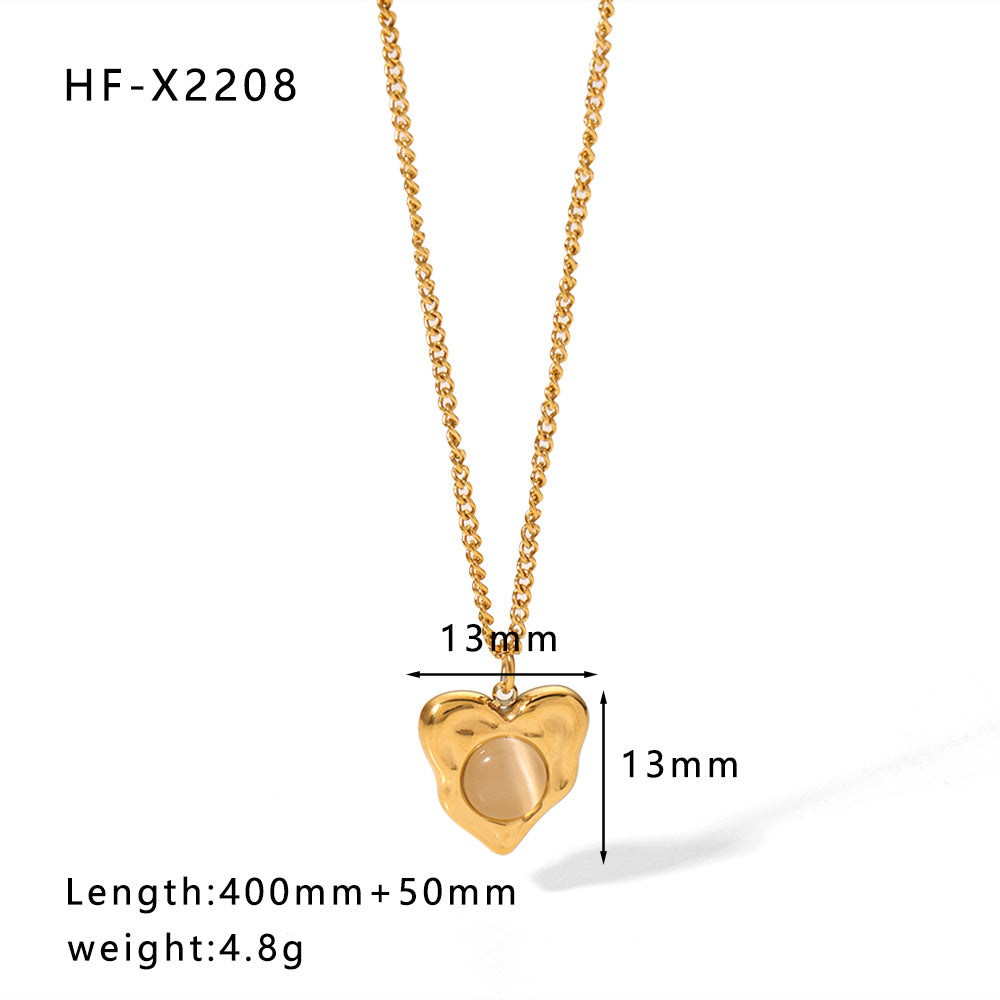 1108# Stainless steel high-grade cat's eye stone zircon pearl smiley face necklace women's light luxury necklace jewelry