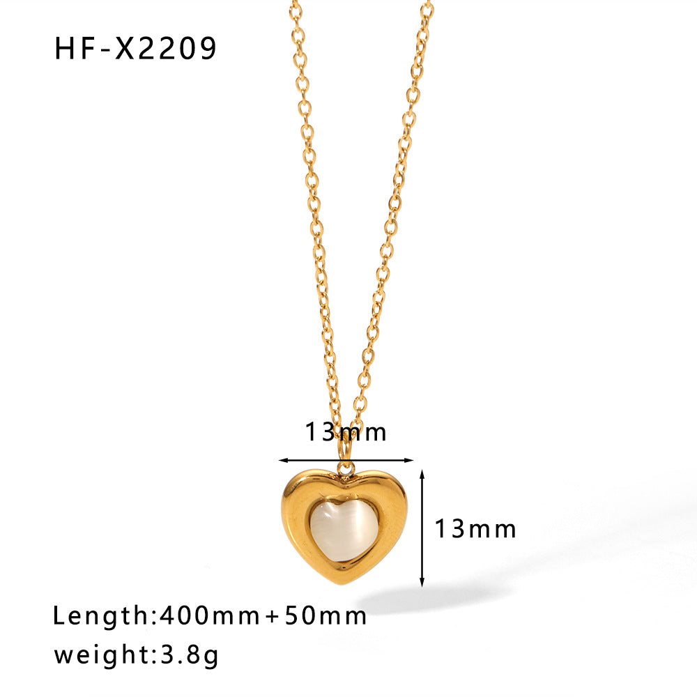 1108# Stainless steel high-grade cat's eye stone zircon pearl smiley face necklace women's light luxury necklace jewelry