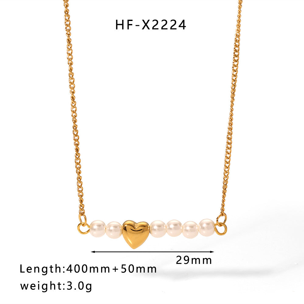 1108# Stainless steel high-grade cat's eye stone zircon pearl smiley face necklace women's light luxury necklace jewelry