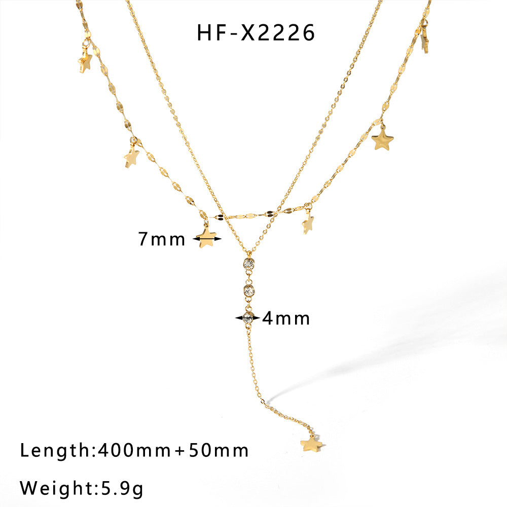1107# Stainless steel heart-shaped pearl shell necklace women's light luxury tassel necklace jewelry