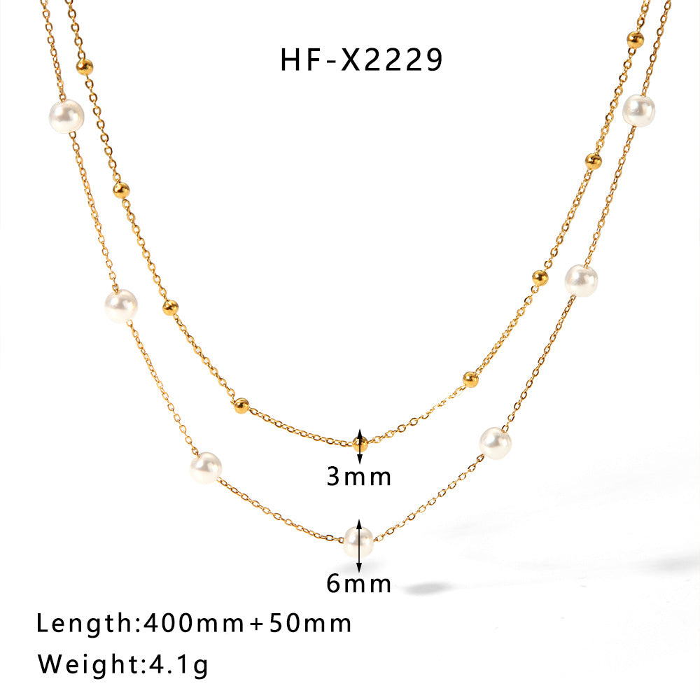 1107# Stainless steel heart-shaped pearl shell necklace women's light luxury tassel necklace jewelry