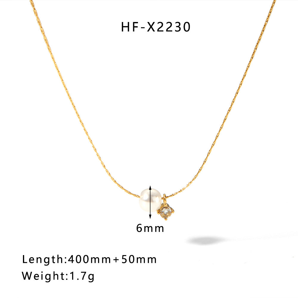 1107# Stainless steel heart-shaped pearl shell necklace women's light luxury tassel necklace jewelry