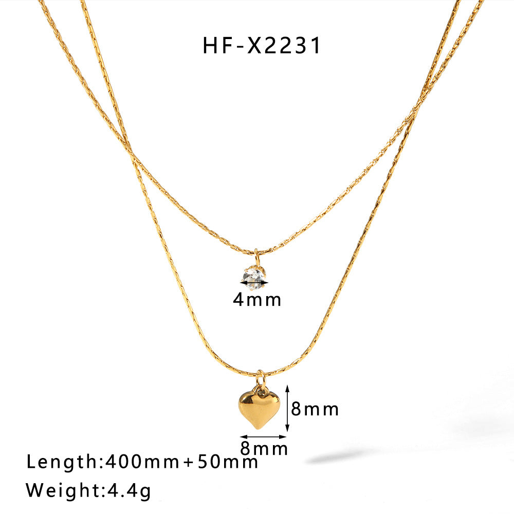 1107# Stainless steel heart-shaped pearl shell necklace women's light luxury tassel necklace jewelry