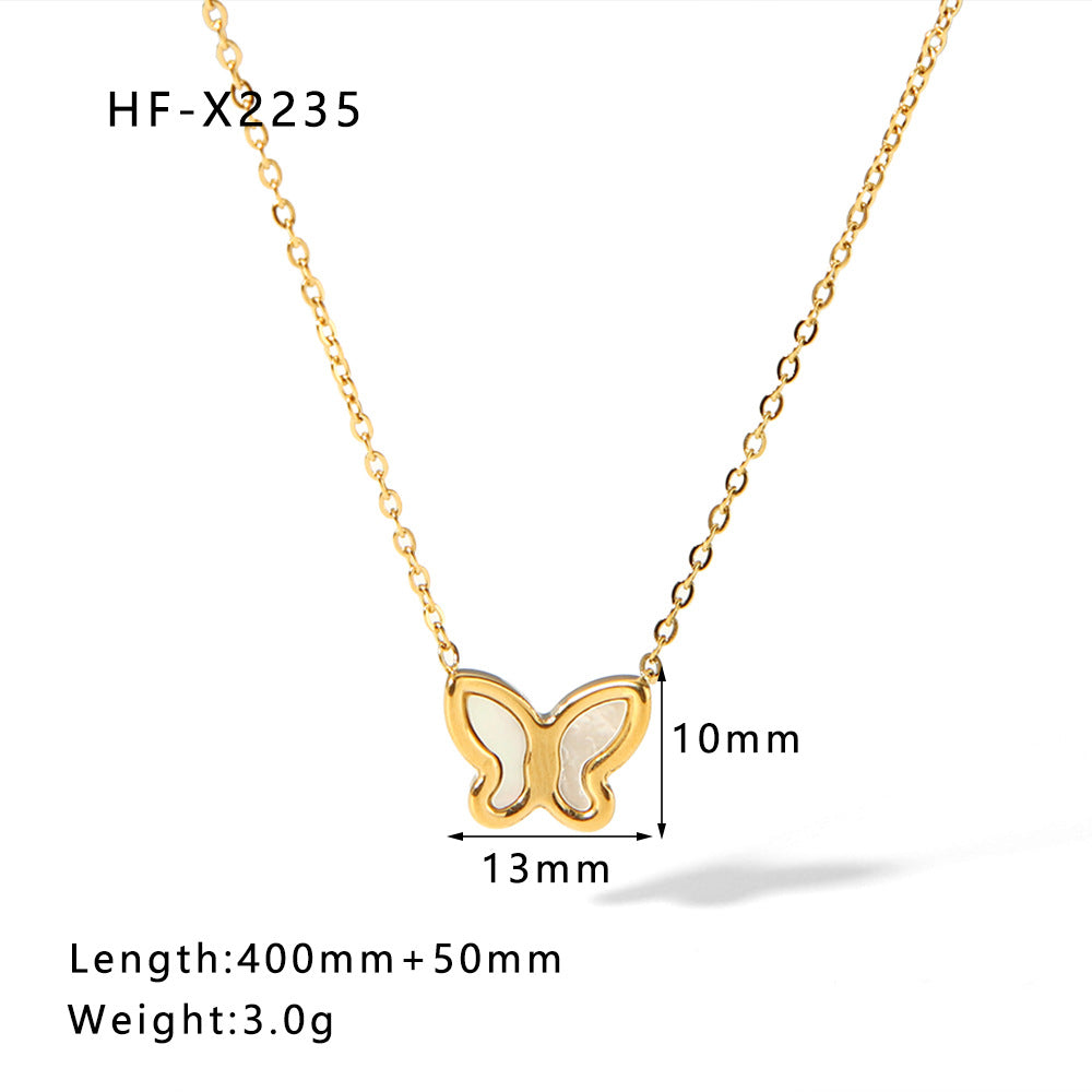 1107# Stainless steel heart-shaped pearl shell necklace women's light luxury tassel necklace jewelry