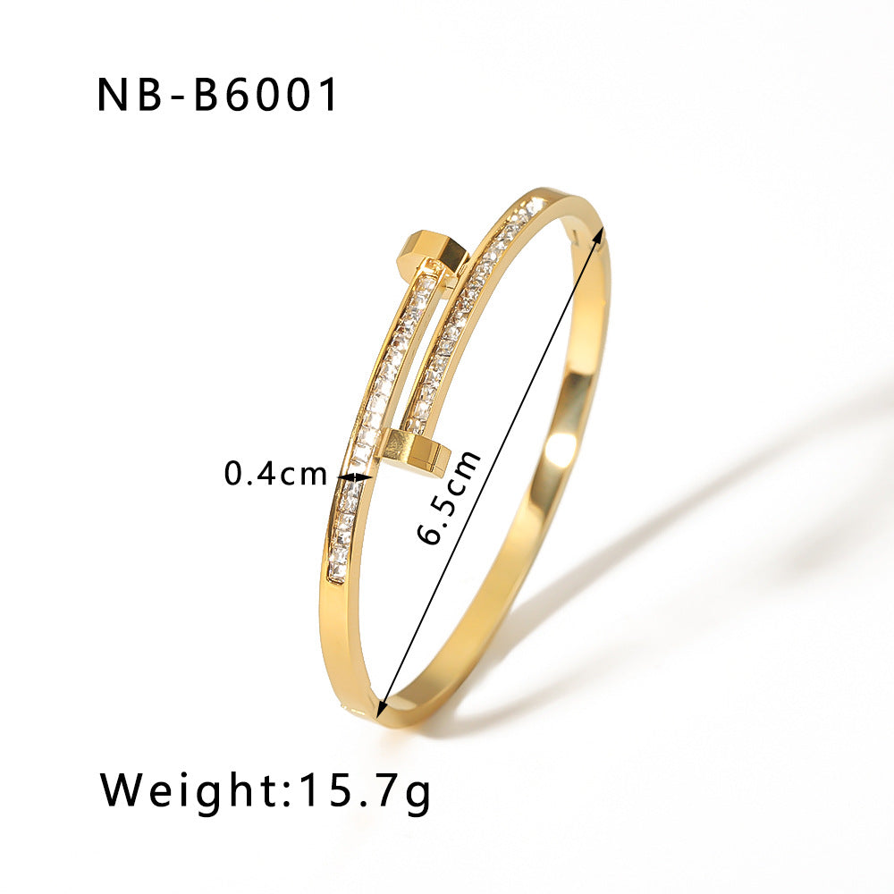 1209# Hot selling new zircon bracelet, Roman numerals, rhombus pattern jewelry, five-pointed star, stainless steel, real gold-plated hand jewelry