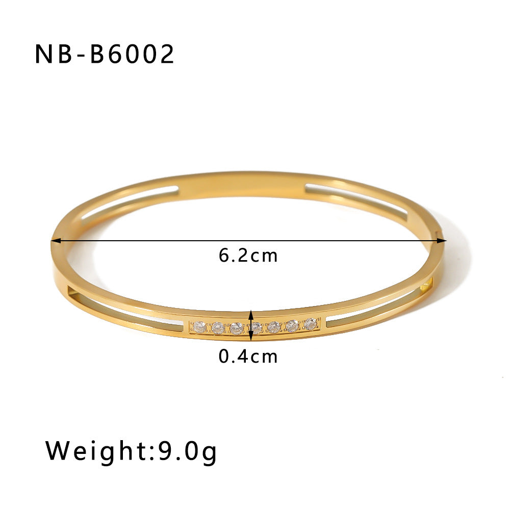 1209# Hot selling new zircon bracelet, Roman numerals, rhombus pattern jewelry, five-pointed star, stainless steel, real gold-plated hand jewelry