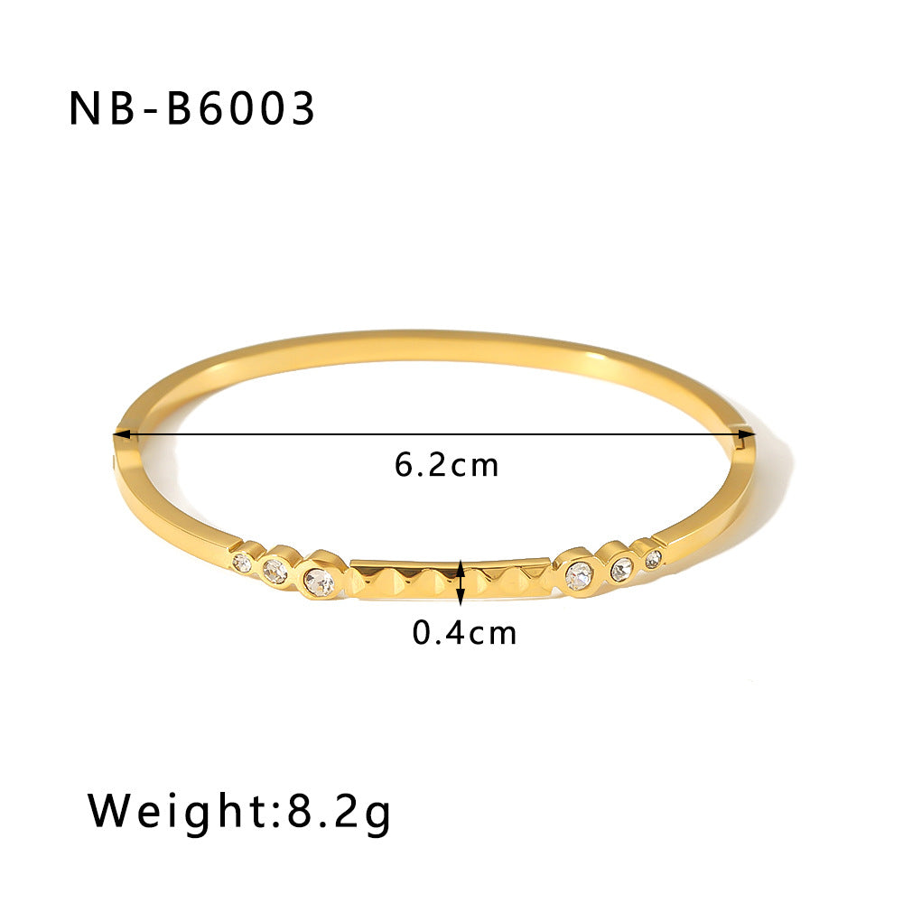 1209# Hot selling new zircon bracelet, Roman numerals, rhombus pattern jewelry, five-pointed star, stainless steel, real gold-plated hand jewelry