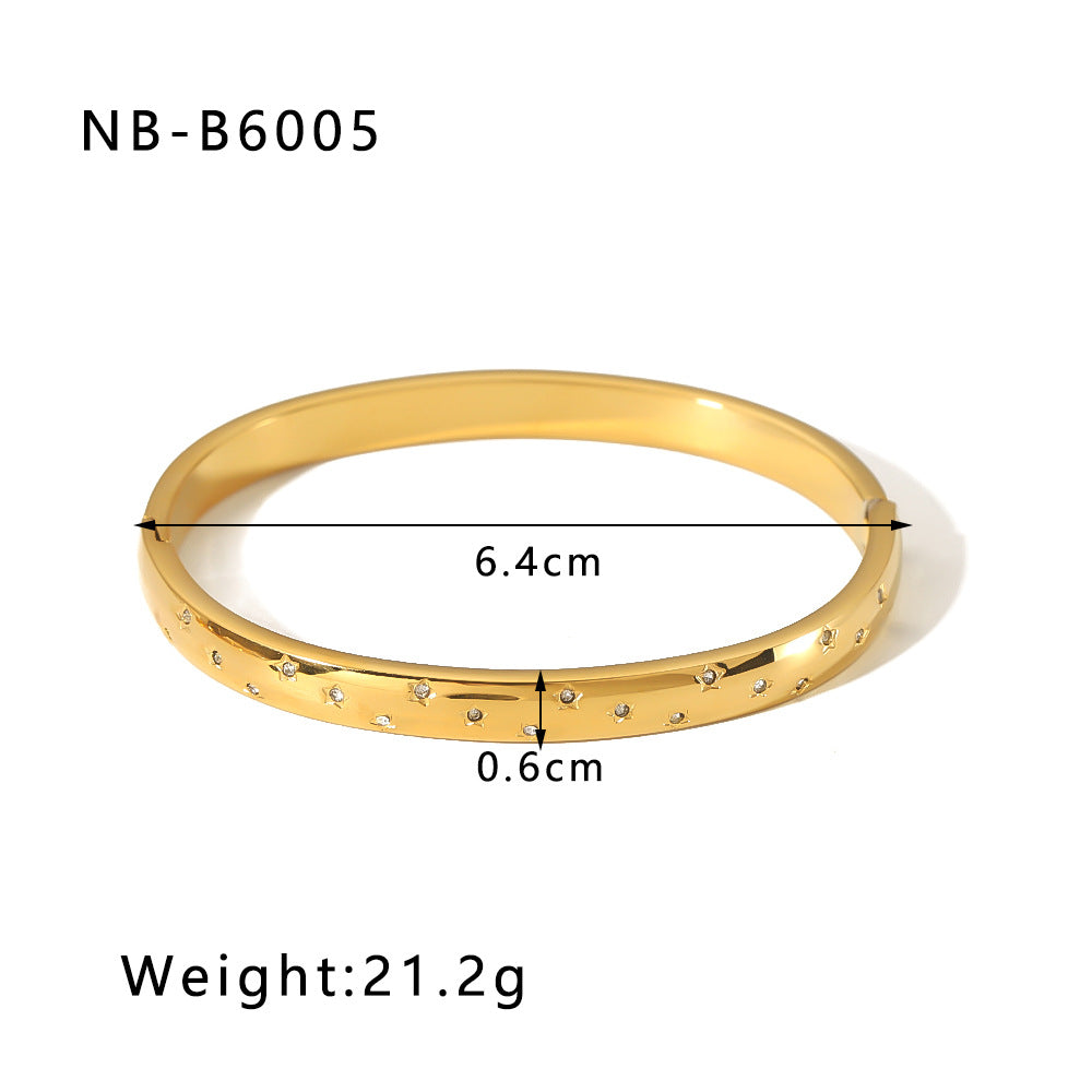 1209# Hot selling new zircon bracelet, Roman numerals, rhombus pattern jewelry, five-pointed star, stainless steel, real gold-plated hand jewelry