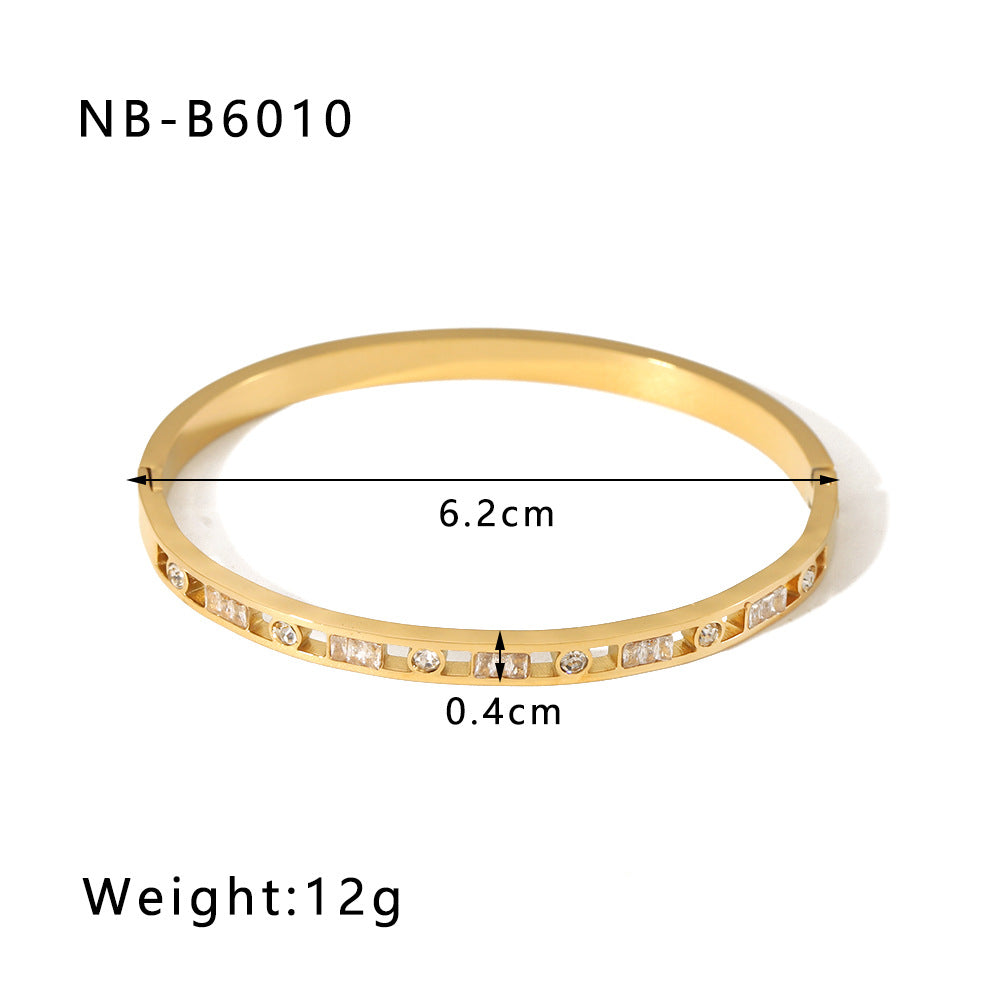 1209# Hot selling new zircon bracelet, Roman numerals, rhombus pattern jewelry, five-pointed star, stainless steel, real gold-plated hand jewelry