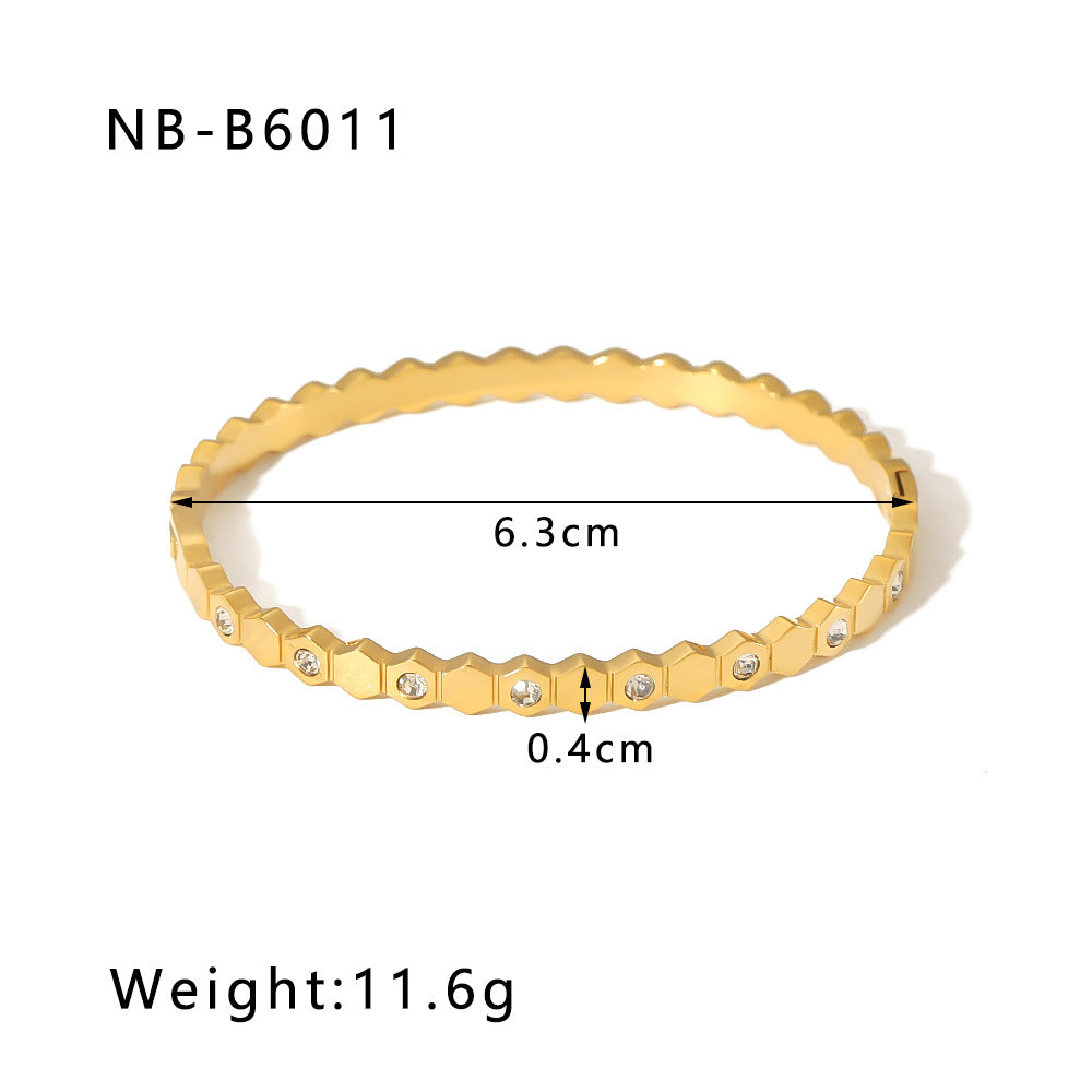 1209# Hot selling new zircon bracelet, Roman numerals, rhombus pattern jewelry, five-pointed star, stainless steel, real gold-plated hand jewelry