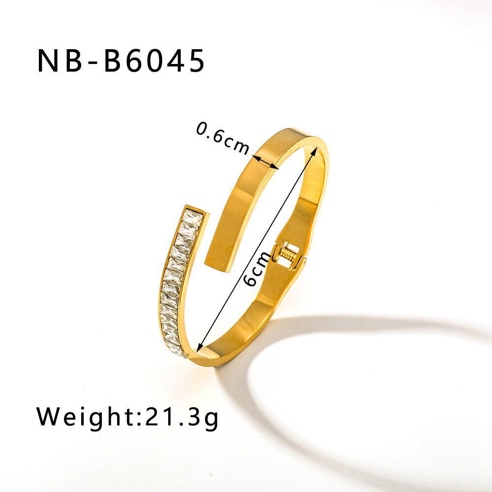 1209# Hot selling new zircon bracelet, Roman numerals, rhombus pattern jewelry, five-pointed star, stainless steel, real gold-plated hand jewelry