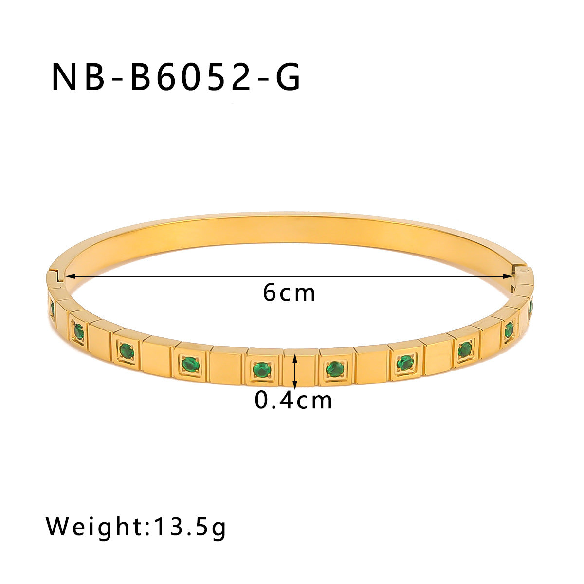 1201# Hot-selling zircon love quadrilateral geometric white zirconium green zirconium titanium steel real gold electroplating color-preserving jewelry bracelet
