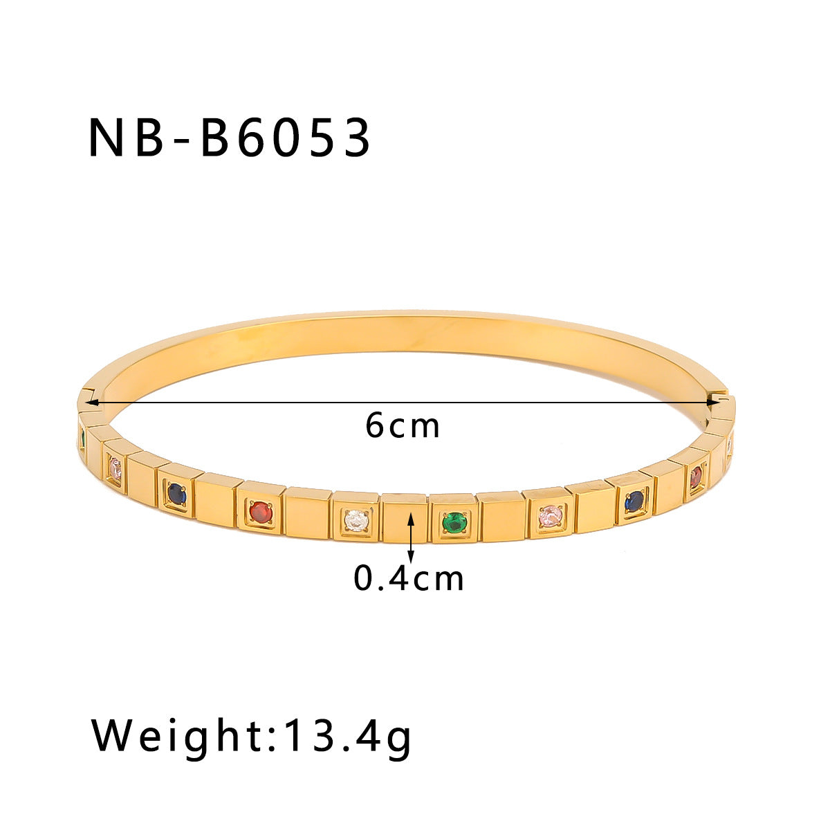 1201# Hot-selling zircon love quadrilateral geometric white zirconium green zirconium titanium steel real gold electroplating color-preserving jewelry bracelet