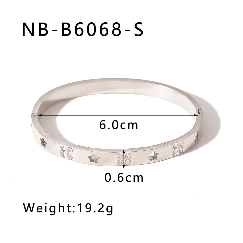 1201# Hot-selling zircon love quadrilateral geometric white zirconium green zirconium titanium steel real gold electroplating color-preserving jewelry bracelet