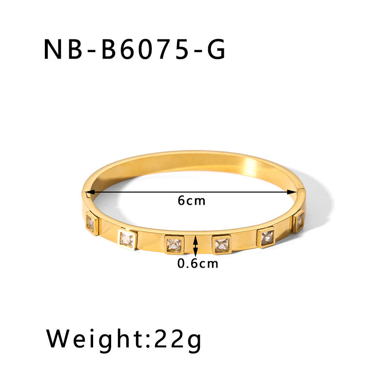 1201# Hot-selling zircon love quadrilateral geometric white zirconium green zirconium titanium steel real gold electroplating color-preserving jewelry bracelet