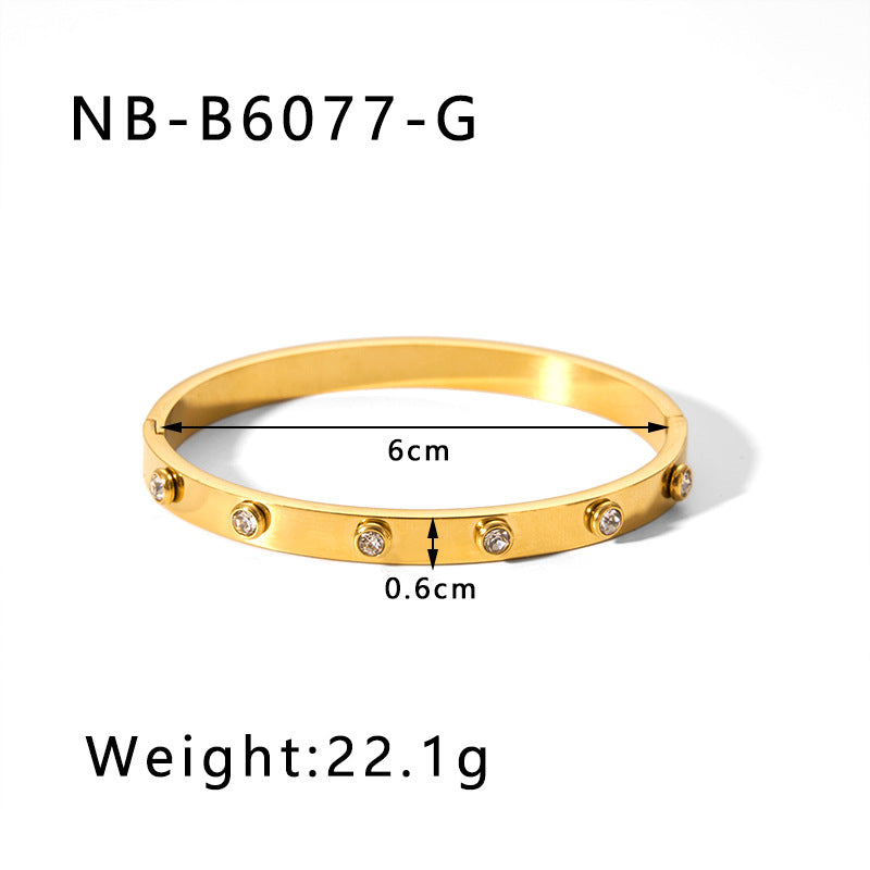 1201# Hot-selling zircon love quadrilateral geometric white zirconium green zirconium titanium steel real gold electroplating color-preserving jewelry bracelet