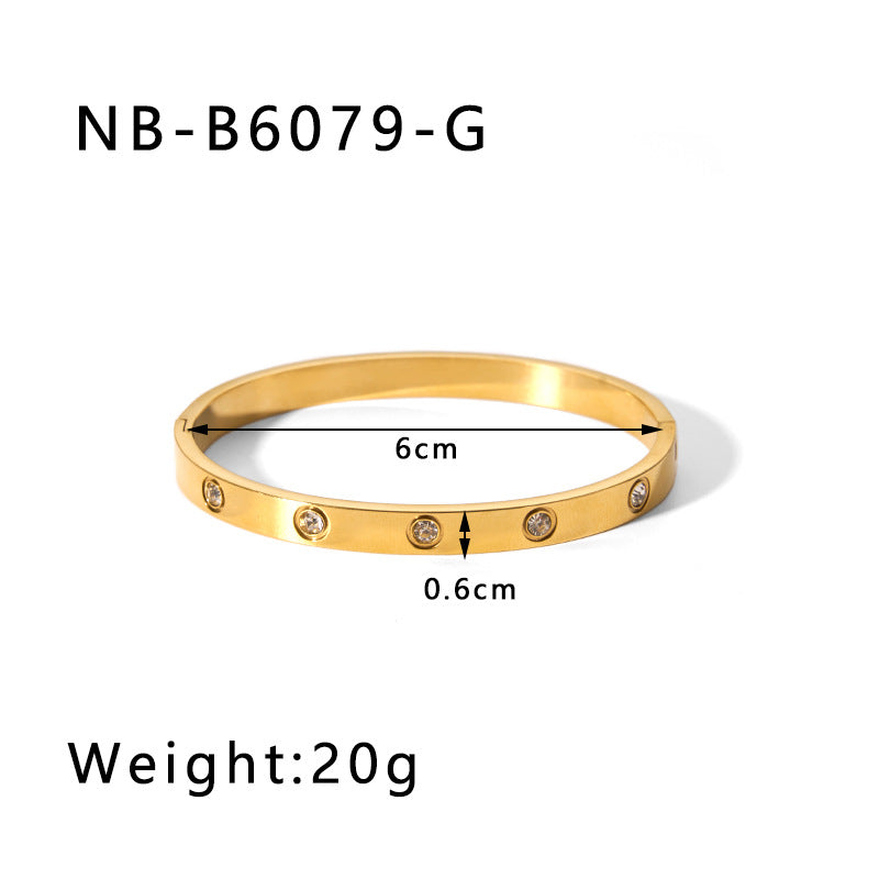 1201# Hot-selling zircon love quadrilateral geometric white zirconium green zirconium titanium steel real gold electroplating color-preserving jewelry bracelet
