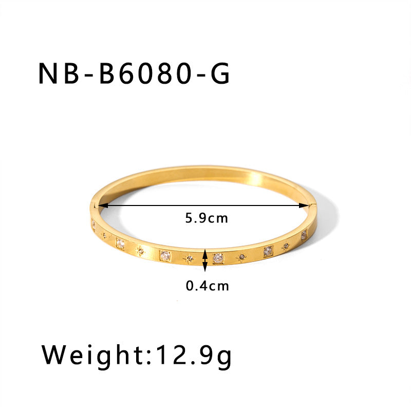 1201# Hot-selling zircon love quadrilateral geometric white zirconium green zirconium titanium steel real gold electroplating color-preserving jewelry bracelet