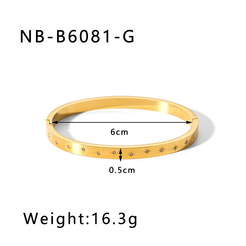 1201# Hot-selling zircon love quadrilateral geometric white zirconium green zirconium titanium steel real gold electroplating color-preserving jewelry bracelet