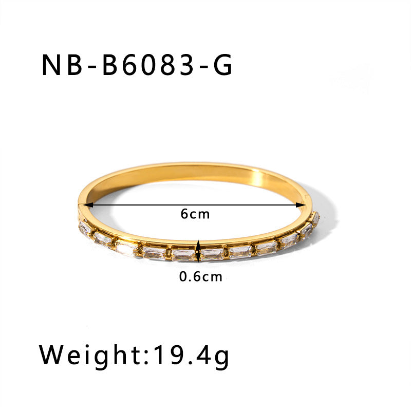 1201# Hot-selling zircon love quadrilateral geometric white zirconium green zirconium titanium steel real gold electroplating color-preserving jewelry bracelet