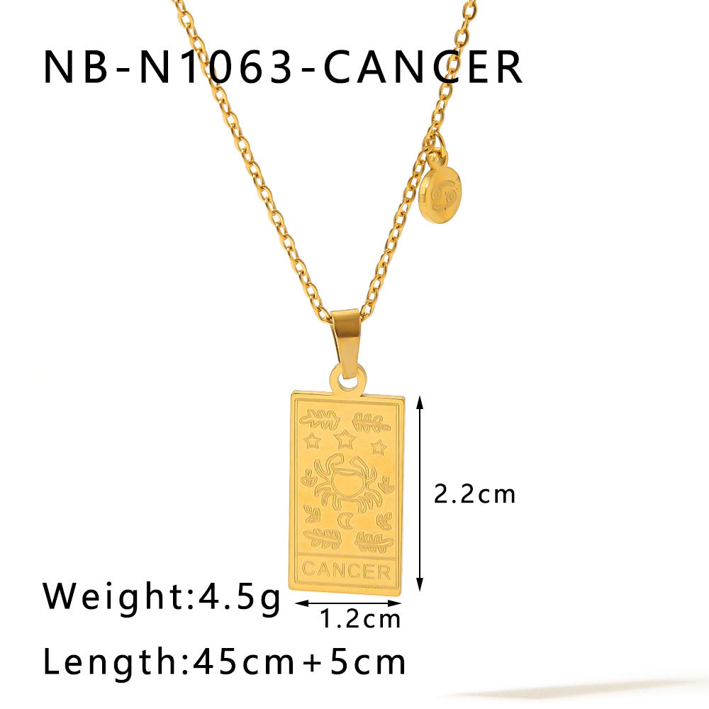 1109# Stainless steel twelve constellations simple necklace 18k gold plated square pendant titanium steel clavicle chain for women
